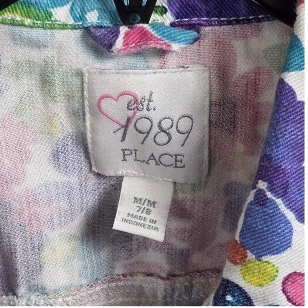 The Childrens Place‎ Girls Floral Denim Trucker Jacket Multicolored Size M 7/8